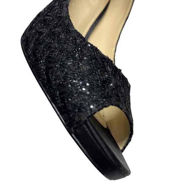 Enzo Angiolini EAMAIVEN Black Glitter Stiletto Open Toe Pump Sz 8 M High Heel - Picture 3 of 10